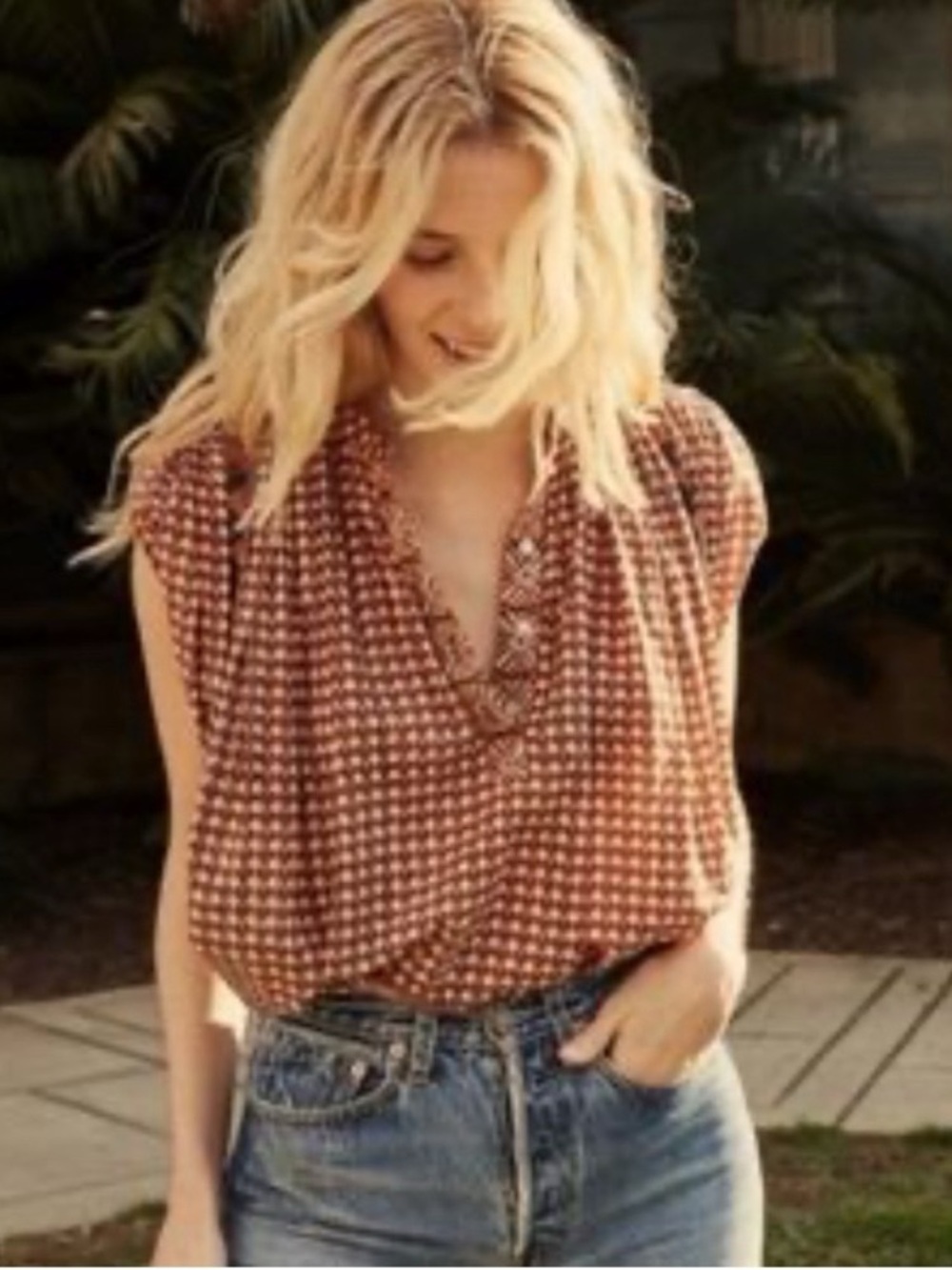 Doen Darjeeling Top in Red Clay Combo